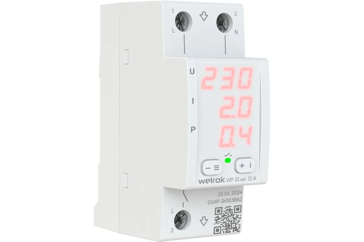Welrok VIP-32 red реле напряжения с контролем тока и мощности