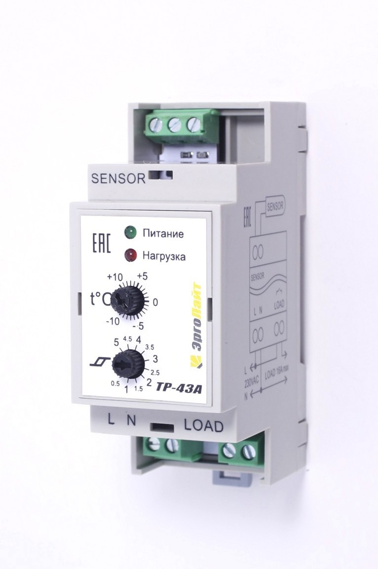 Эрголайт ТР-43А терморегулятор для систем антиобледенения и снеготаяния с датчиком DS-125M Эрголайт ТР-43А терморегулятор для систем антиобледенения и снеготаяния с датчиком DS-125M