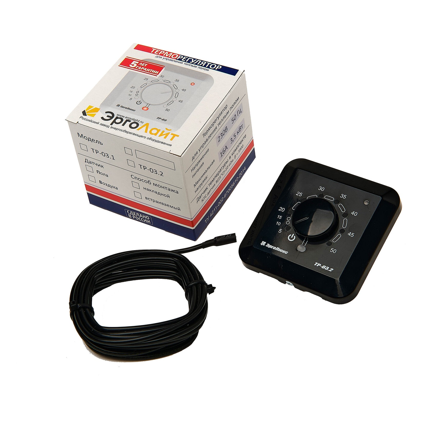 Эрголайт ТР-03.2В терморегулятор для теплого пола накладной с датчиком воздуха, бежевый