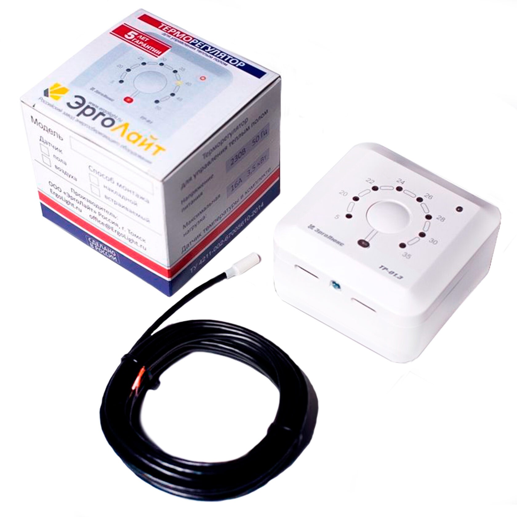 Эрголайт ТР-01.3П терморегулятор для теплого пола накладной с датчиком пола, бежевый