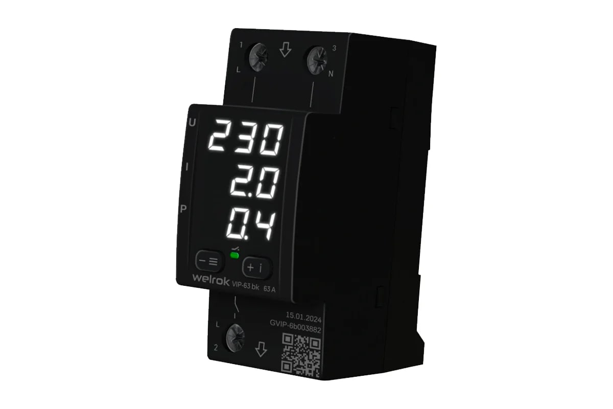 Welrok VIP-63 bk реле напряжения с контролем тока и мощности