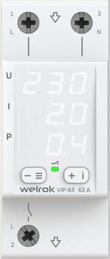 Welrok VIP-63 реле напряжения с контролем тока и мощности